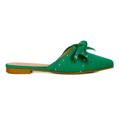 studded bow flat mules#color_green