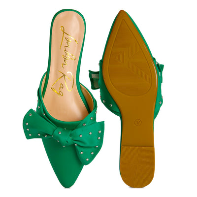 studded bow flat mules#color_green