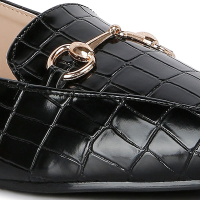 Black Croc Slingback Flat Sandals
