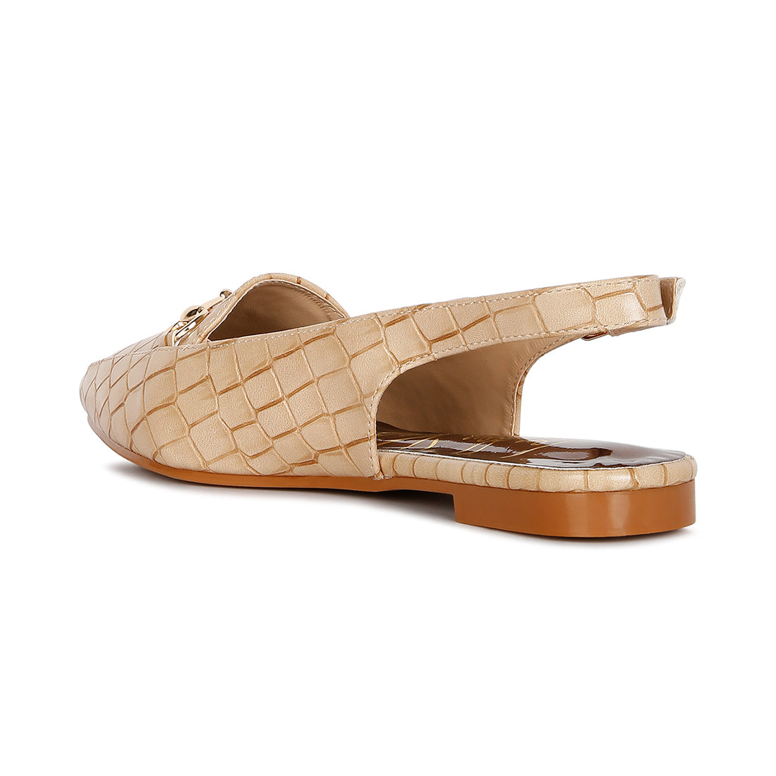 Beige Croc Slingback Flat Sandals