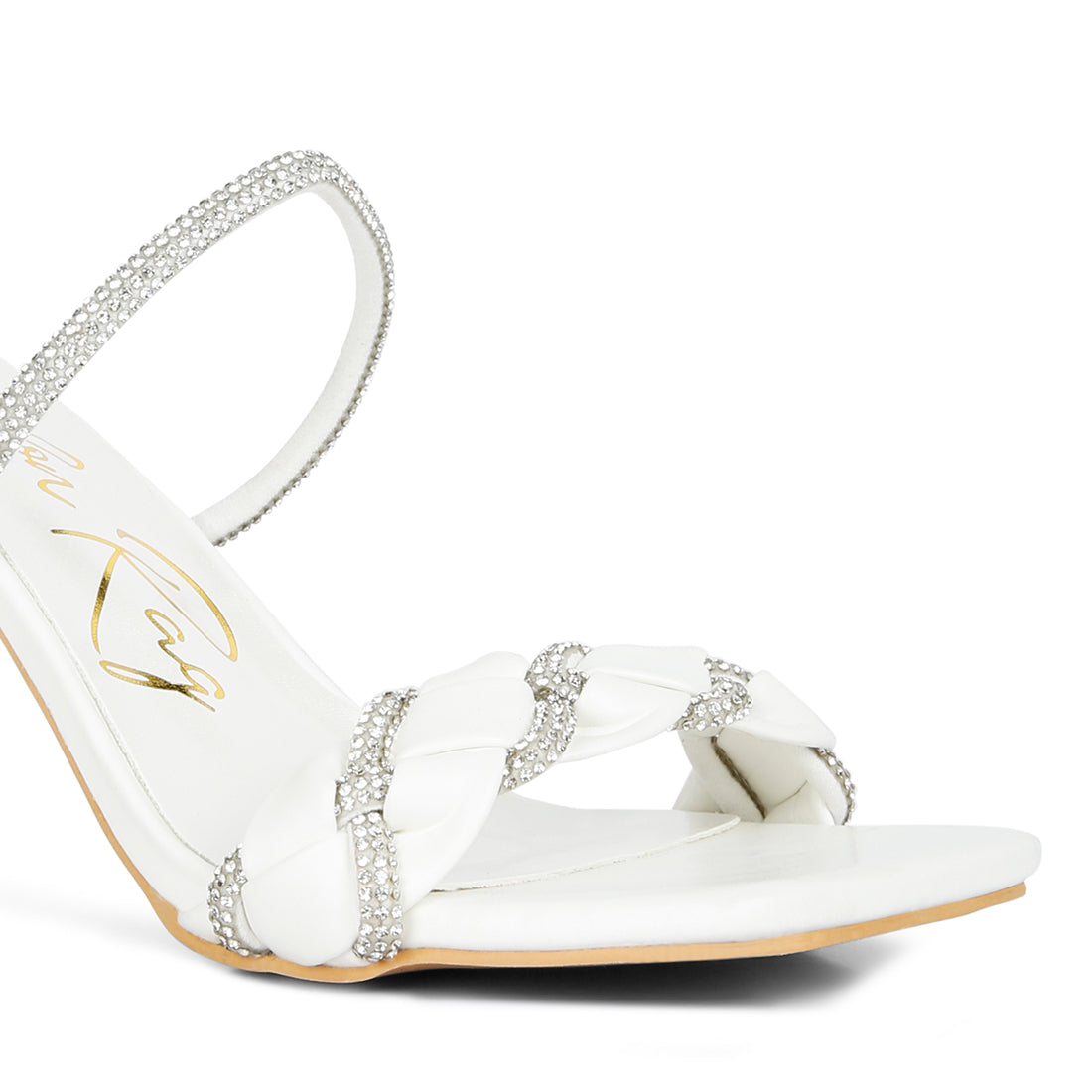 White Diamante Detail Mid Heel Sandals