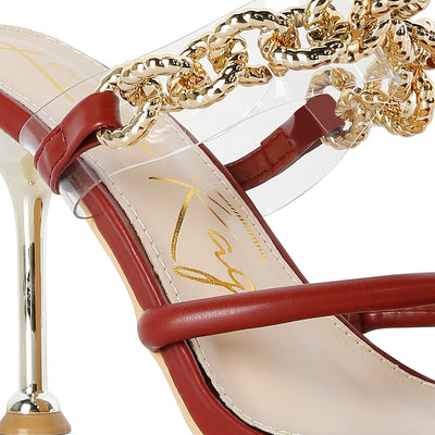 Burgundy Diamante Strap Heeled Sandals