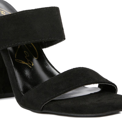 Black Diamante Set High Block Heeled Sandals