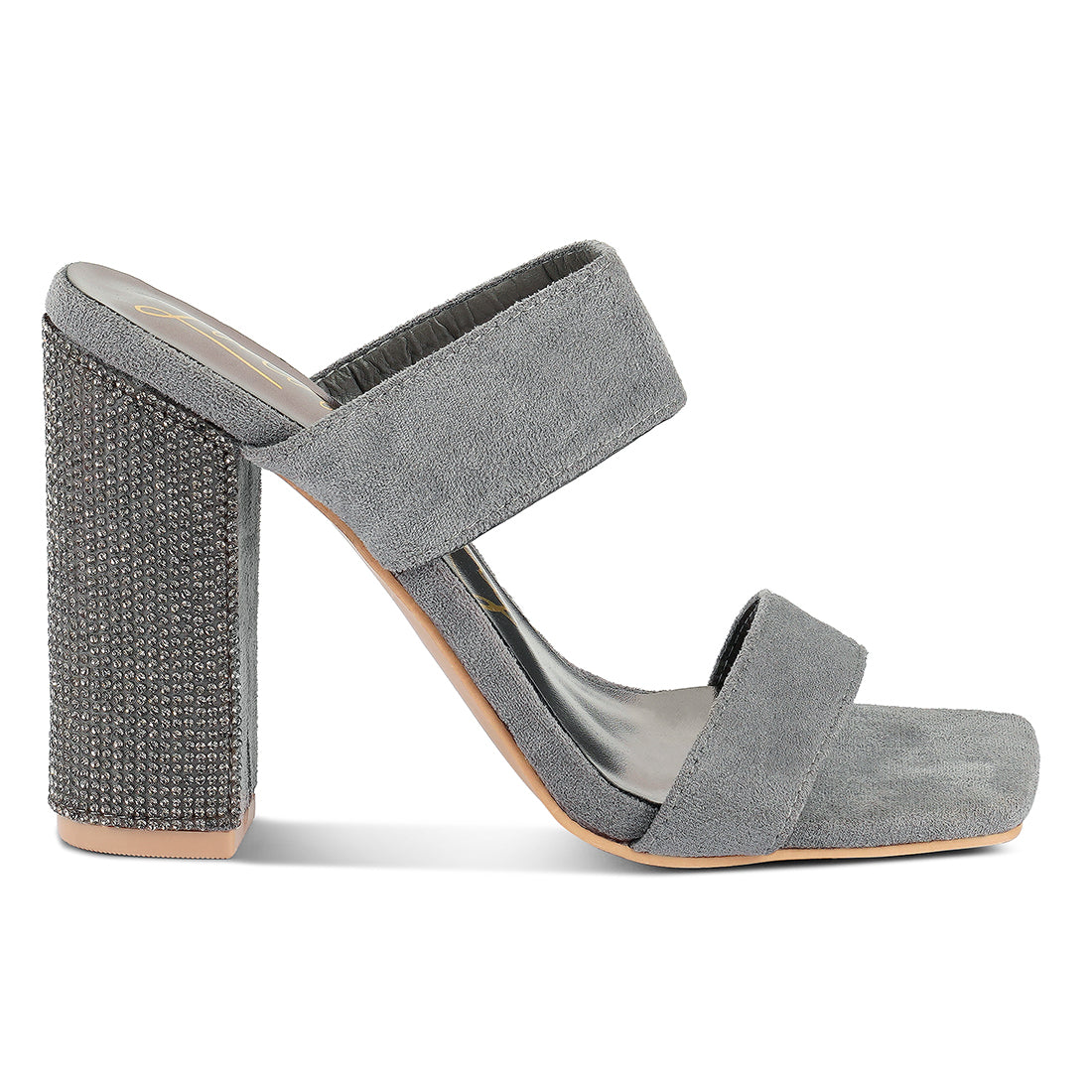 Grey Diamante Set High Block Heeled Sandals