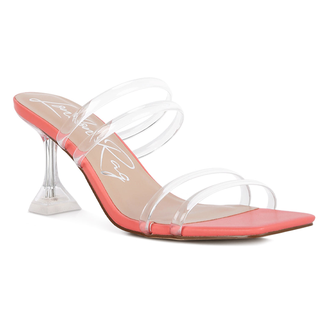clear spool heeled sandal#color_coral