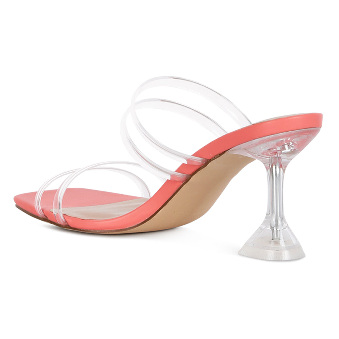 clear spool heeled sandal#color_coral
