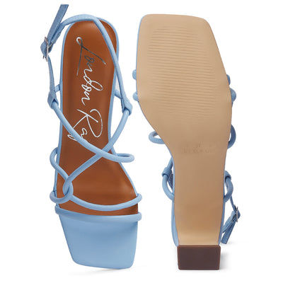 knotted straps block heeled sandals#color_blue