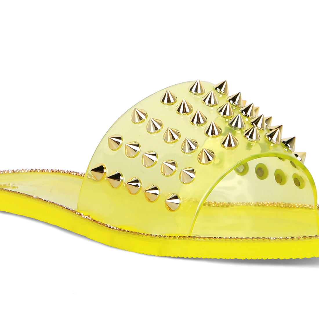 Yellow Punk Stud Clear Jelly Flats