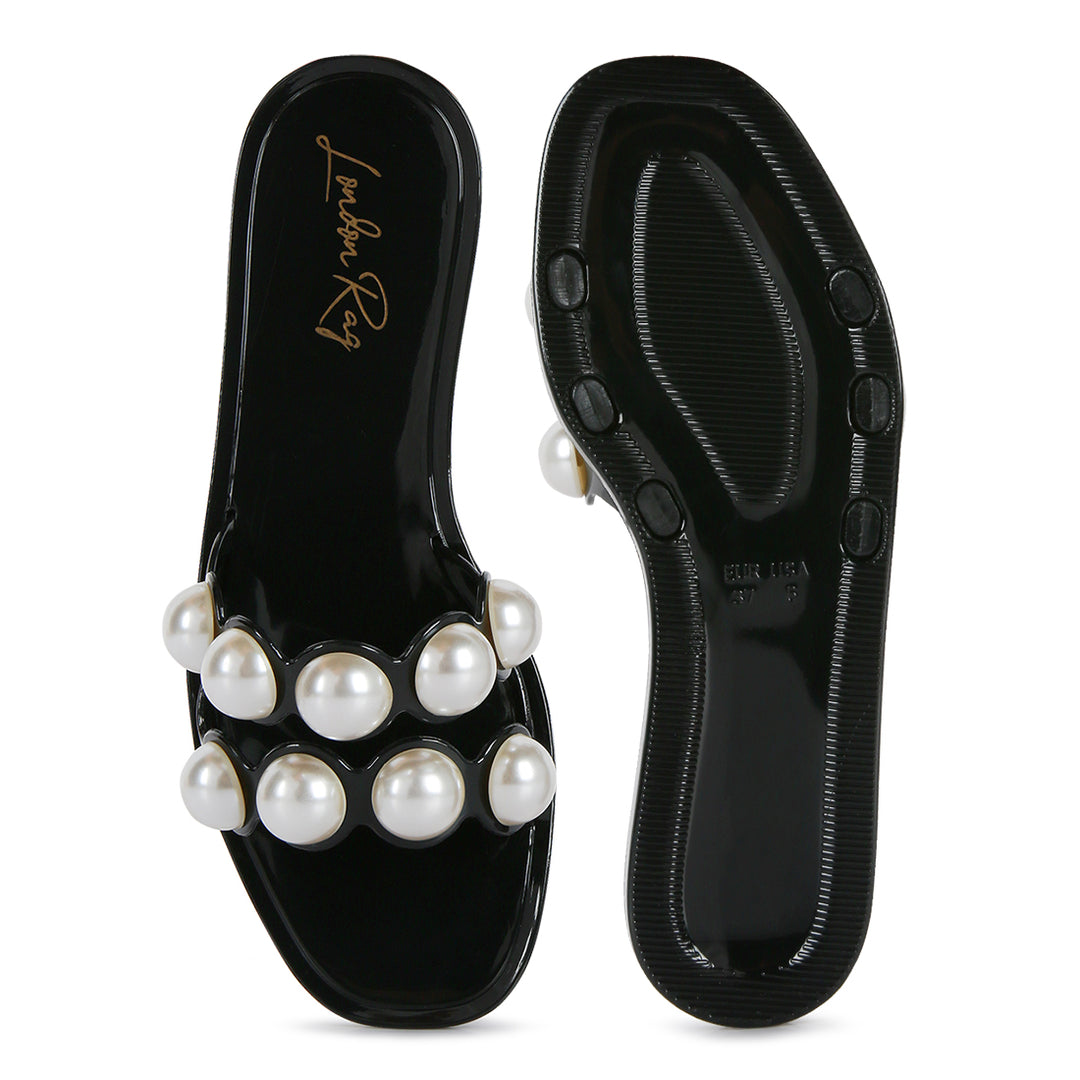 Black Pearl Detail Jelly Flats