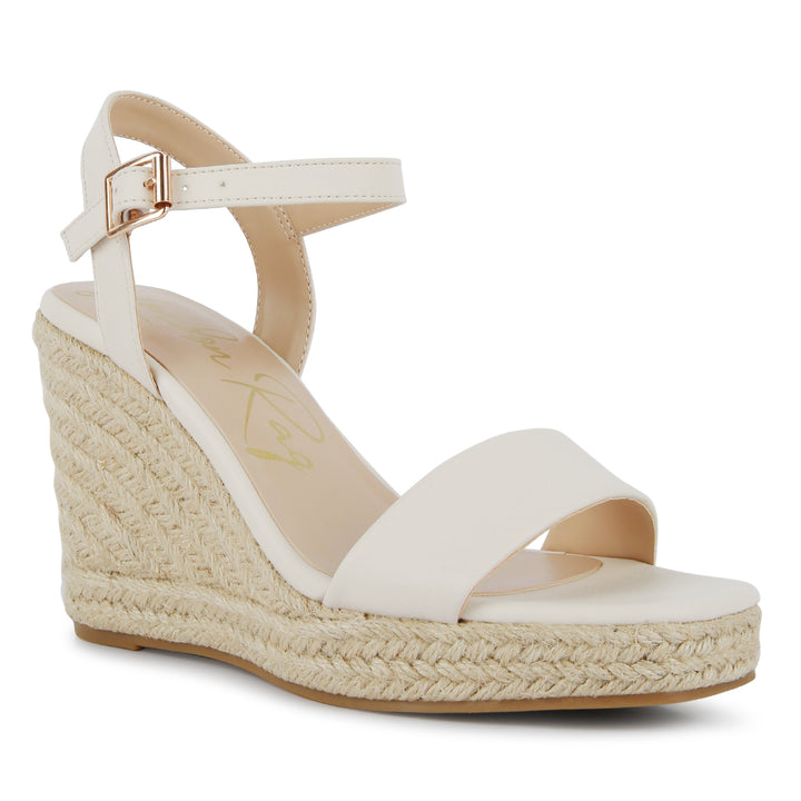 Beige Woven Wedge Sandals