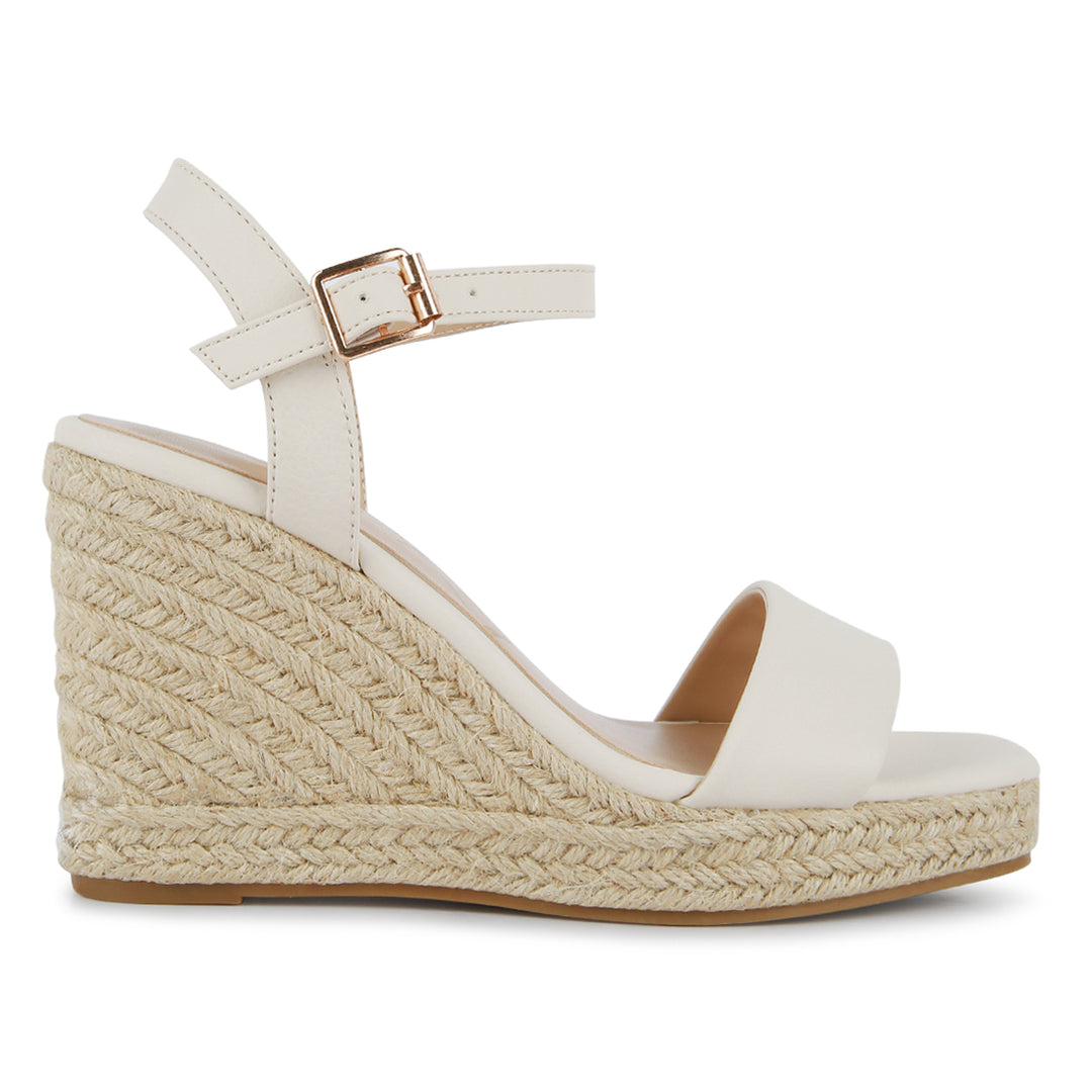 Beige Woven Wedge Sandals