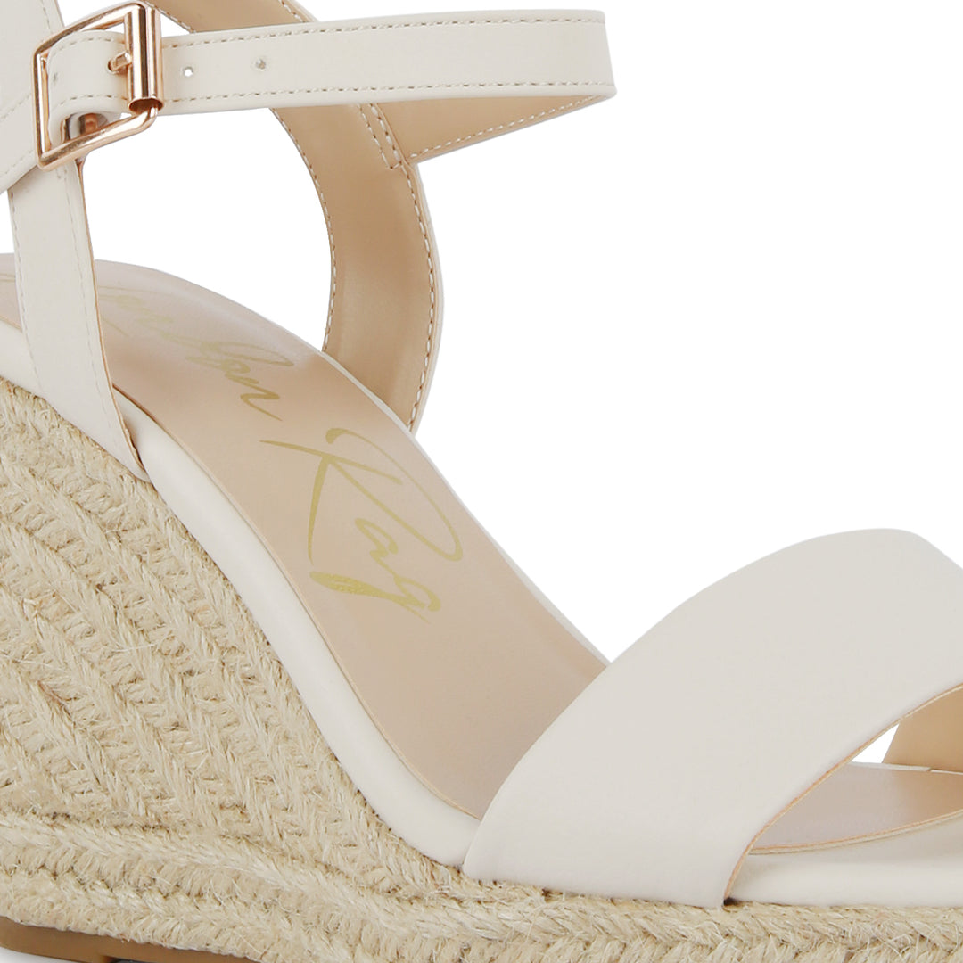 Beige Woven Wedge Sandals