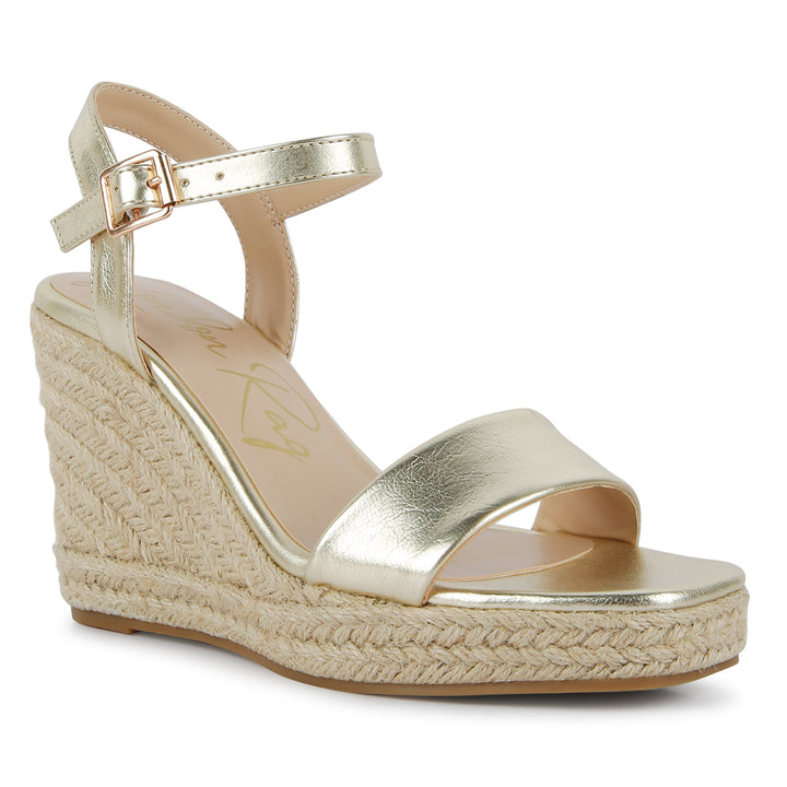 Gold Woven Wedge Sandals