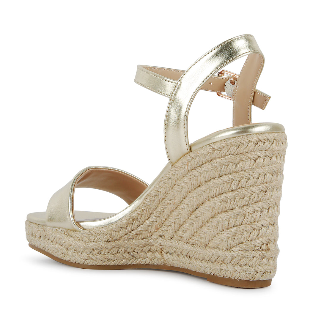 Gold Woven Wedge Sandals