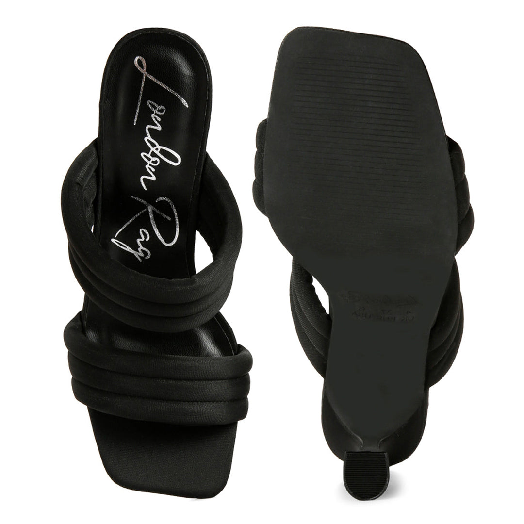 quilted straps spool heeled sandals#color_black