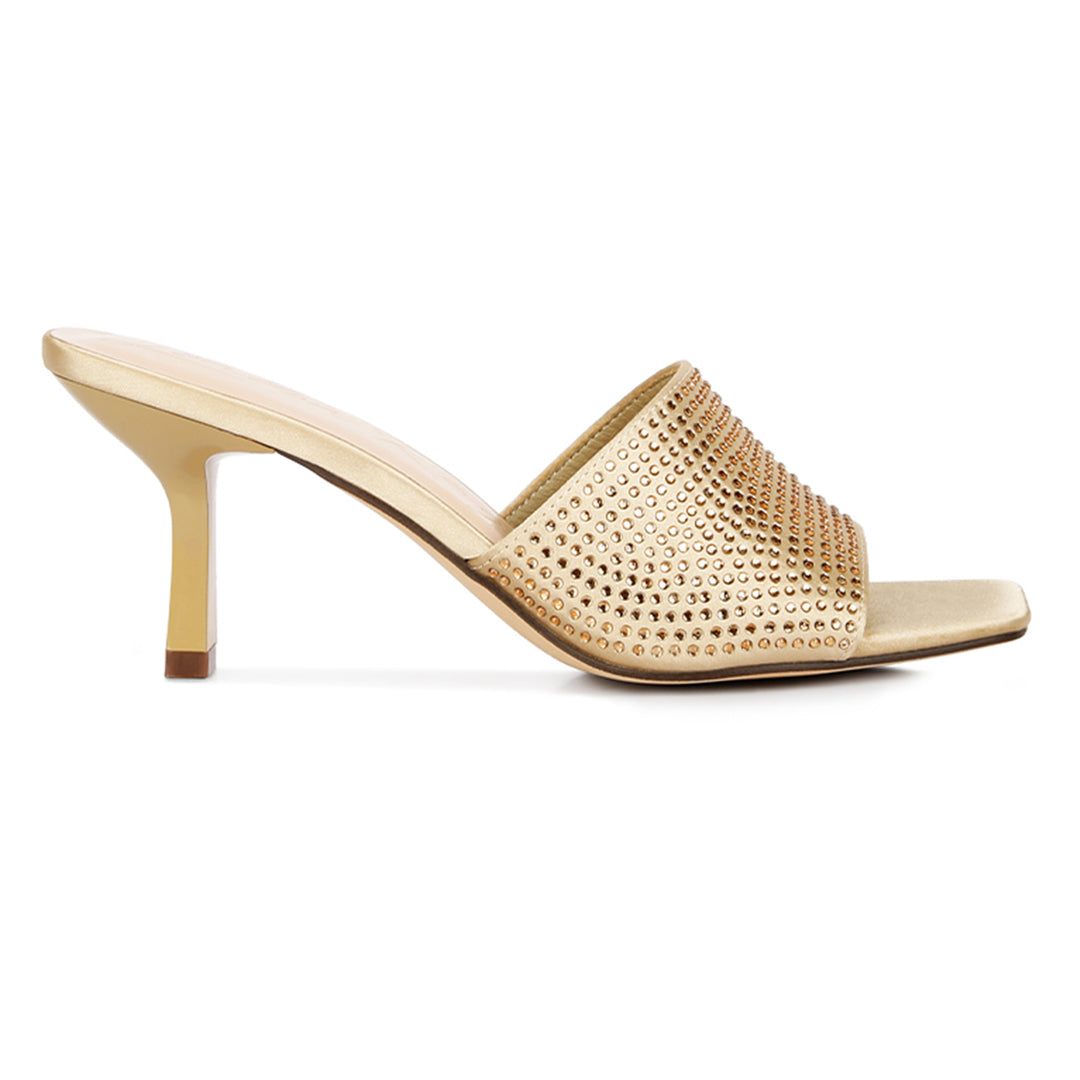 women heat set mid heel sandals#color_gold