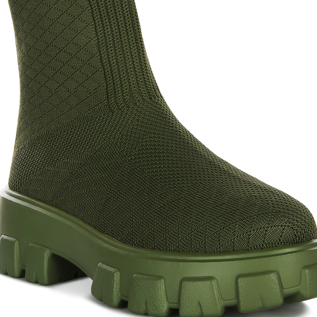 stretch knit ankle boots#color_olive
