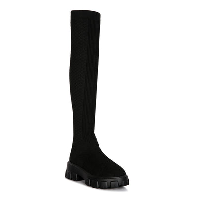 stretch knit knee high boots#color_black