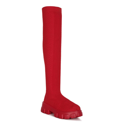 stretch knit knee high boots#color_red
