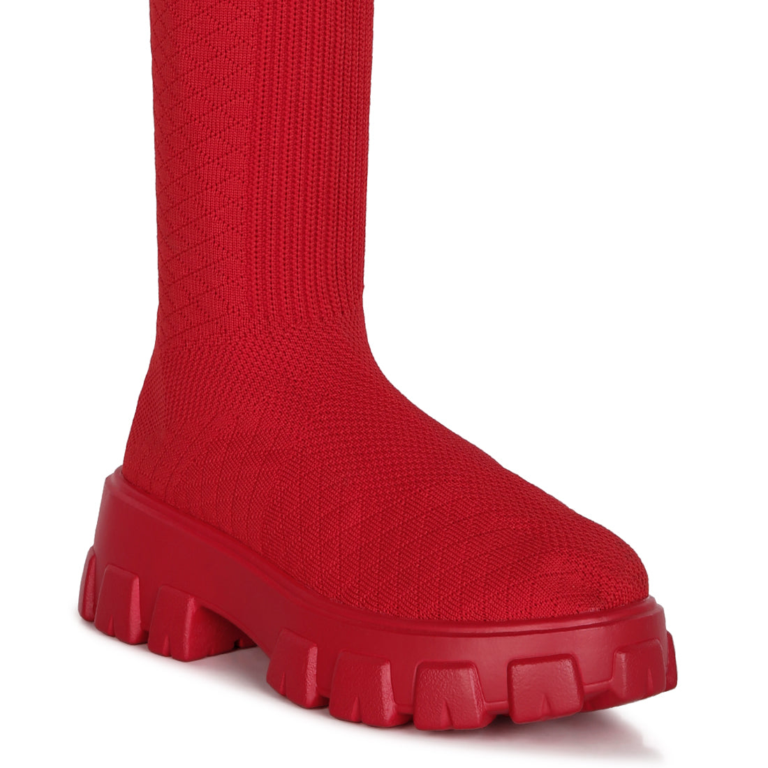 stretch knit knee high boots#color_red