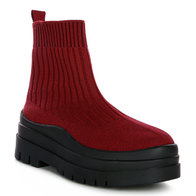 knitted platform chunky boots#color_burgundy