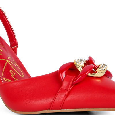 Red Diamante Metal Chain Sandals