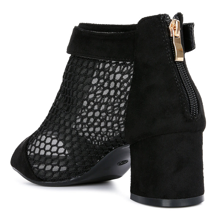 Black Mesh Block Heeled Sandals