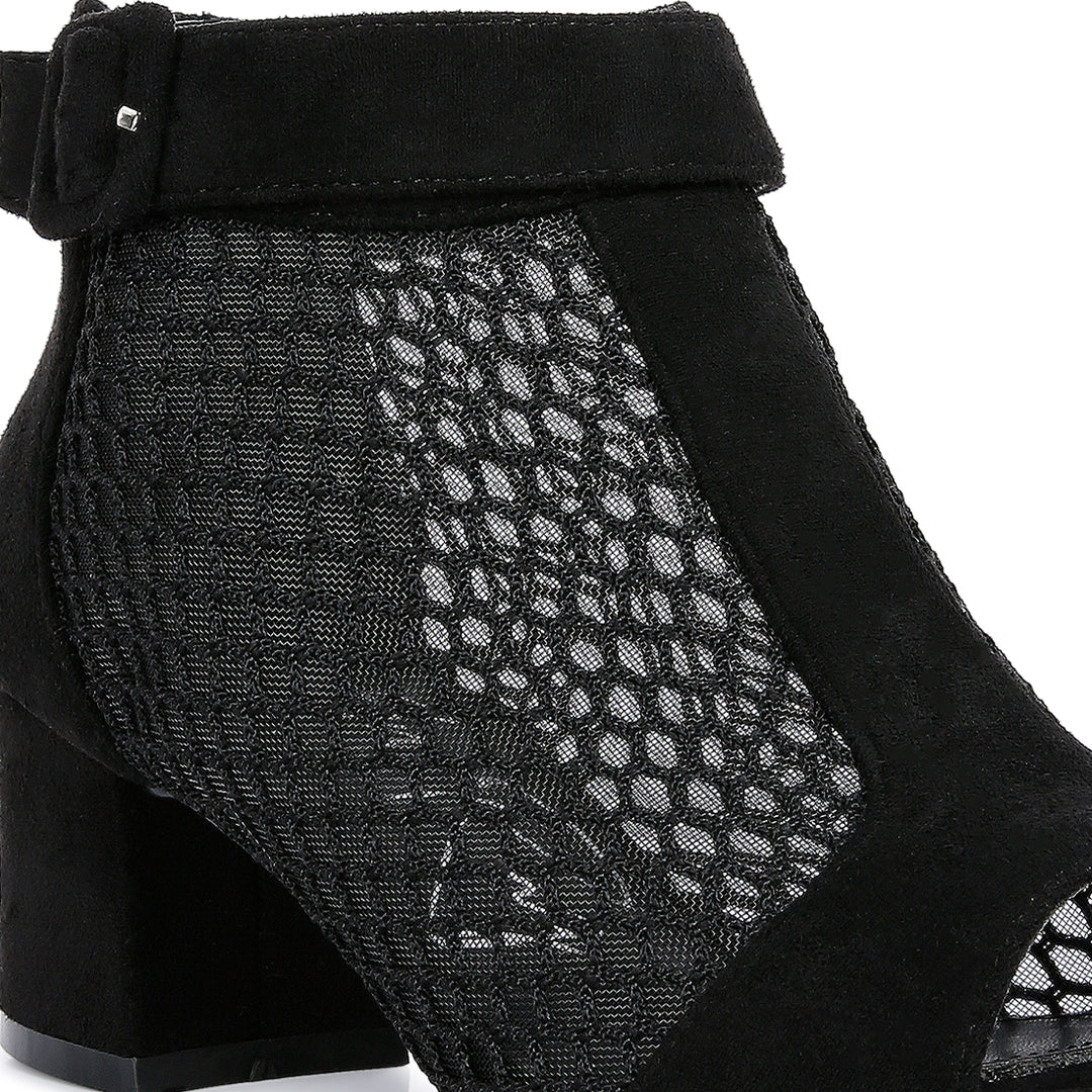 Black Mesh Block Heeled Sandals