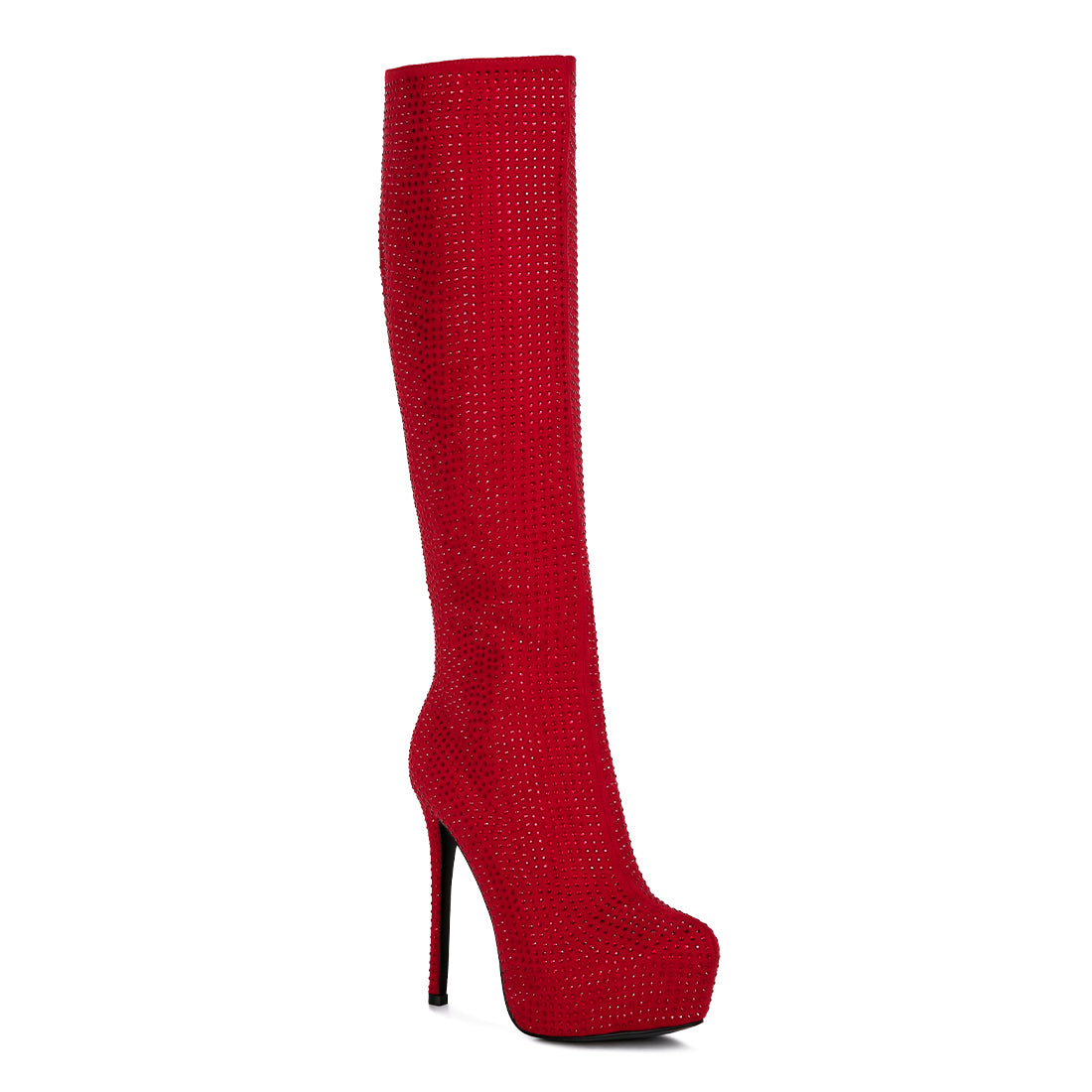 Red Diamante Stiletto Calf Boots