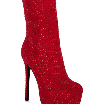 Red Diamante Stiletto Calf Boots
