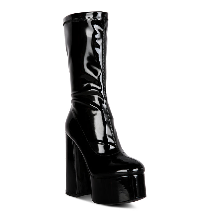 Black Platform Heeled Calf Boots