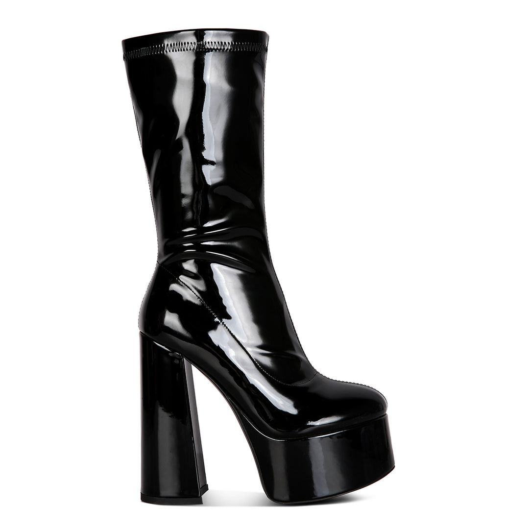 Black Platform Heeled Calf Boots