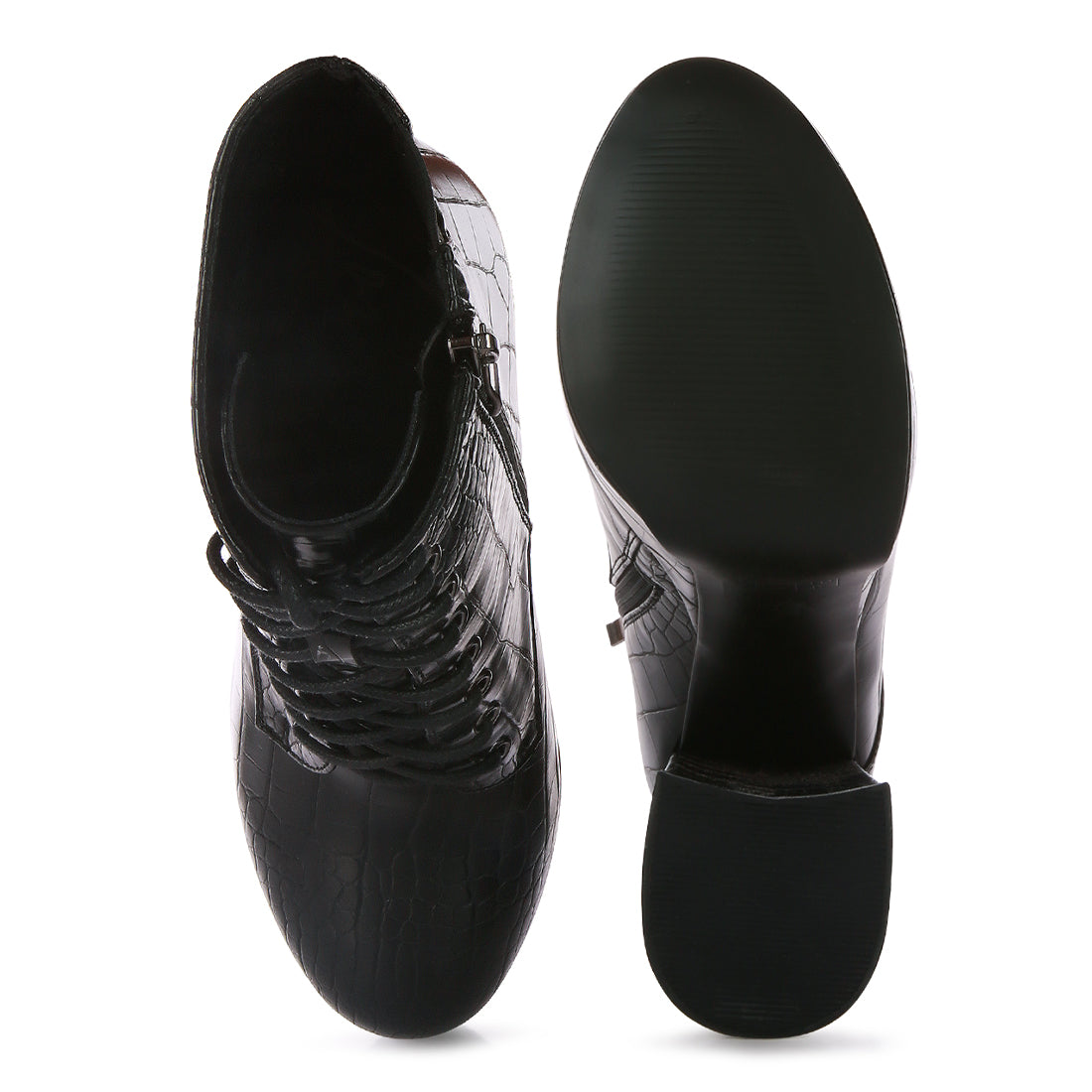 Black Croc Platform Heeled Boots