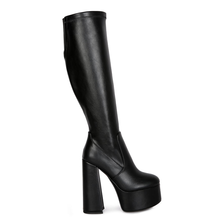 Black High Block Heeled Calf Boots