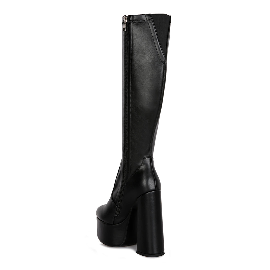 Black High Block Heeled Calf Boots