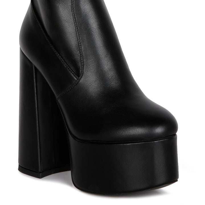 Black High Block Heeled Calf Boots