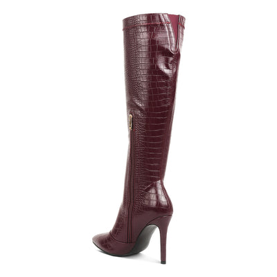 wheedle croc high heeled calf boots#color_burgundy