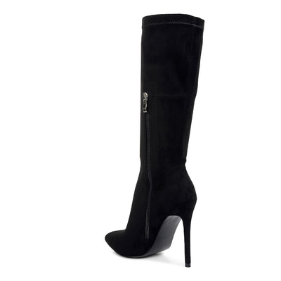 pointed toe high heeled calf boot#color_black