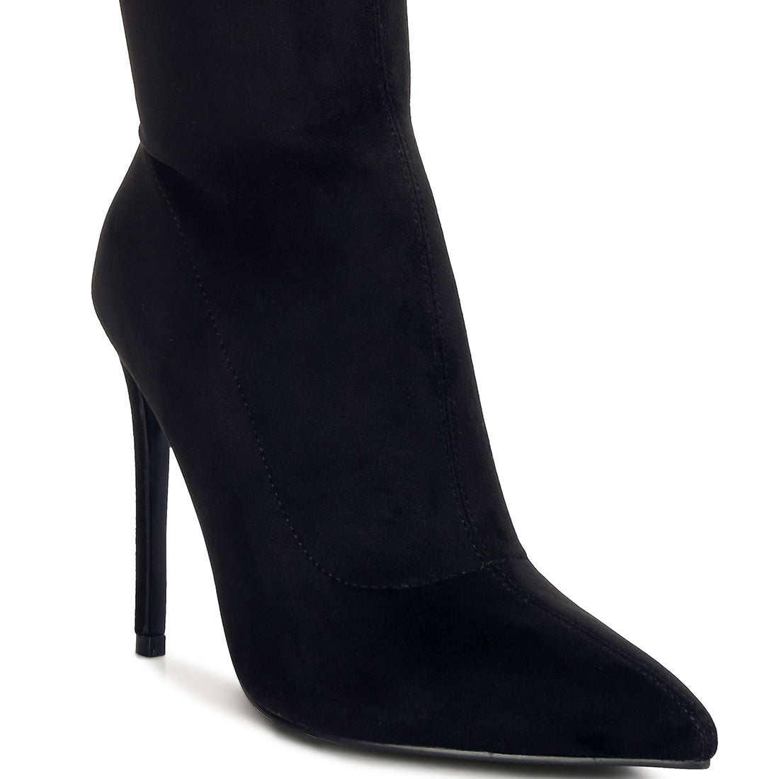 pointed toe high heeled calf boot#color_black
