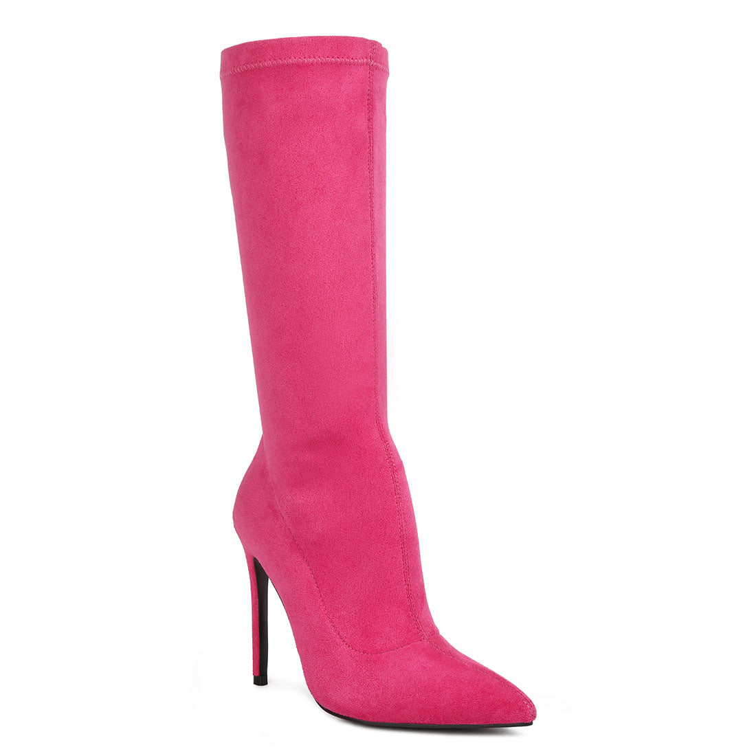 pointed toe high heeled calf boot#color_fuchsia