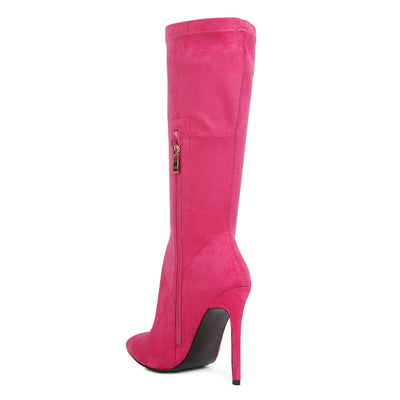 pointed toe high heeled calf boot#color_fuchsia