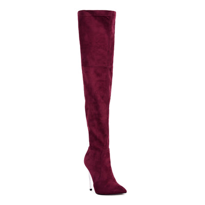 jaynetts stretch suede micro high knee boots#color_burgundy
