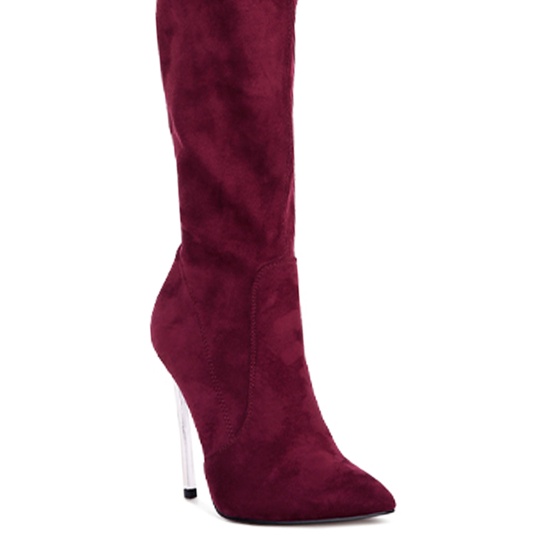 jaynetts stretch suede micro high knee boots#color_burgundy