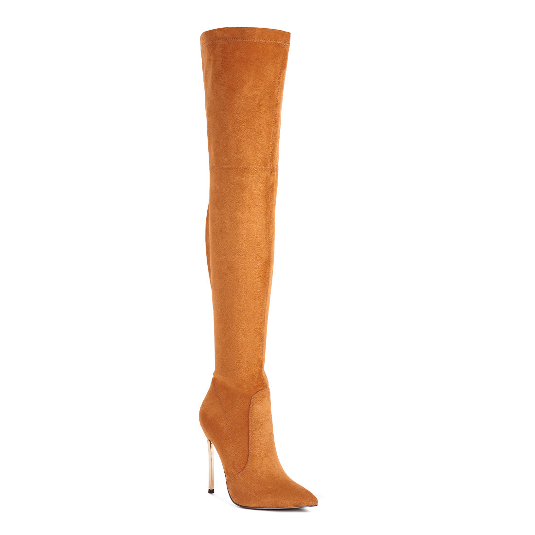 jaynetts stretch suede micro high knee boots#color_tan