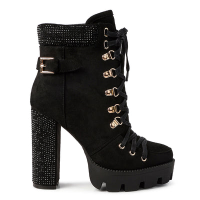 diamante set block heeled ankle boot#color_black