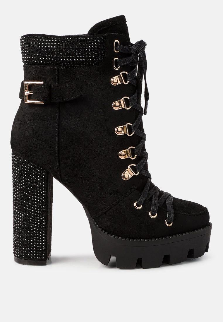 diamante set block heeled ankle boot#color_black