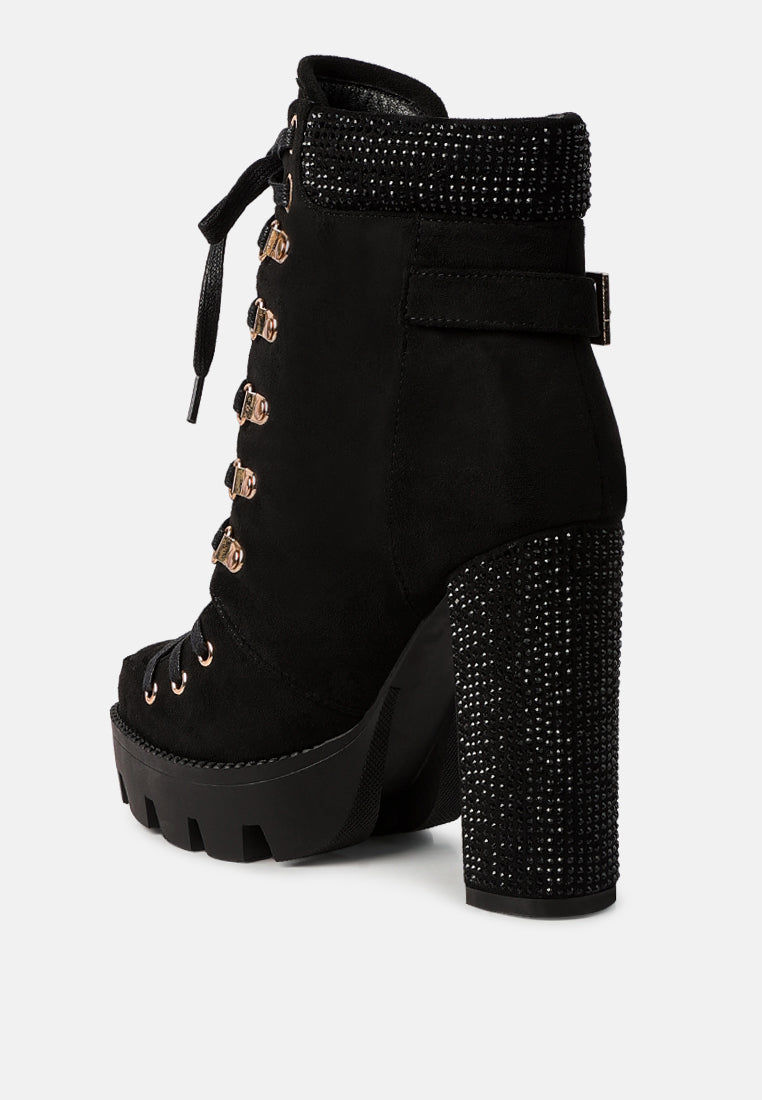 diamante set block heeled ankle boot#color_black