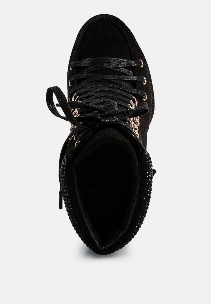 diamante set block heeled ankle boot#color_black