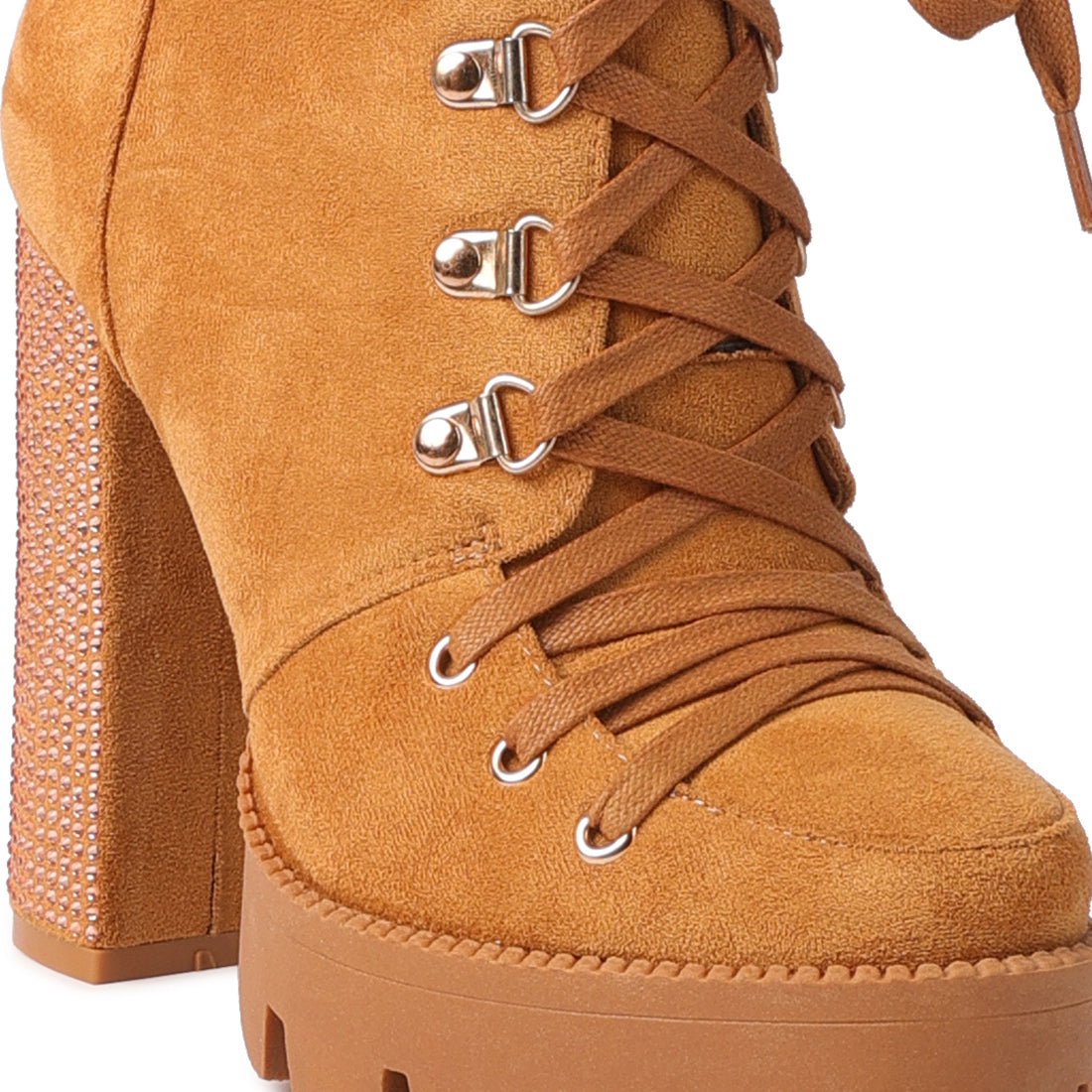 diamante set block heeled ankle boot#color_tan