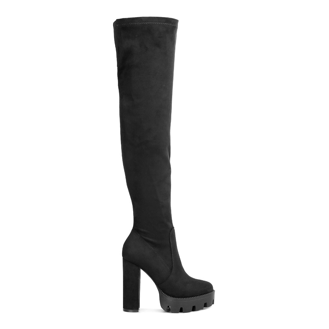 high block heeled long boots#color_black